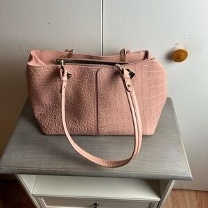 Chic Blush Crocodile-Embossed Shoulder Bag
